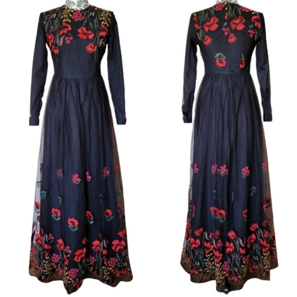 Annah Hariri Dresses & Skirts - Annah Hariri modest black floral embroidered dress size 4